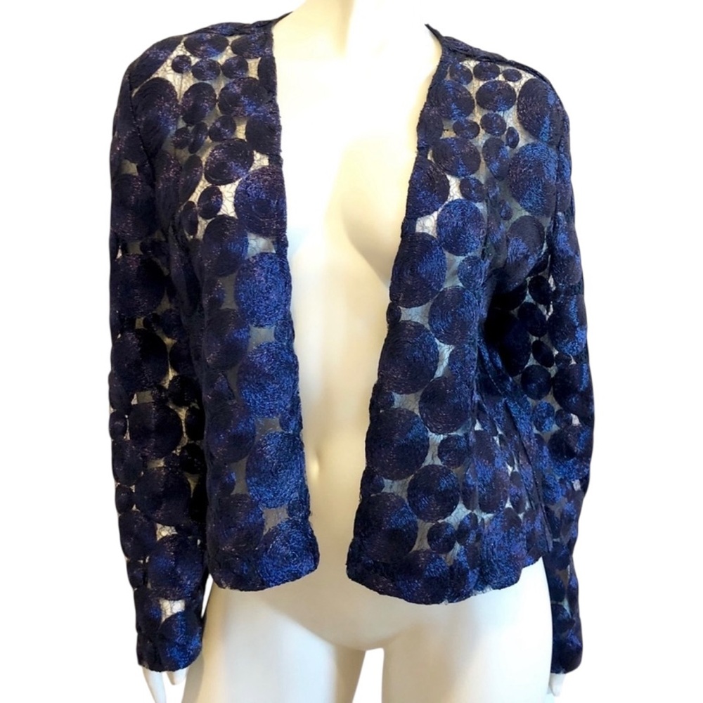 NWT Julie Dorst Elegant Navy Blue Blazer with Beaded Motifs